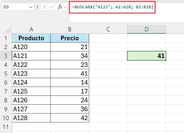 ejemplo de función buscarx en excel