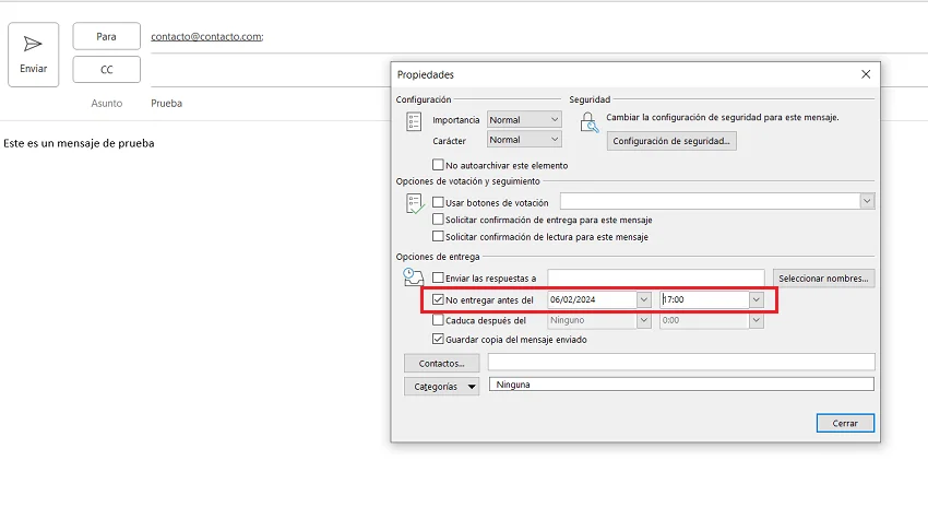 Retrasar Entrega en Outlook