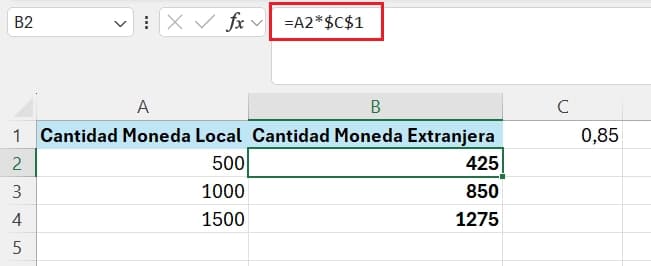 Referencia absoluta para conversión de monedas