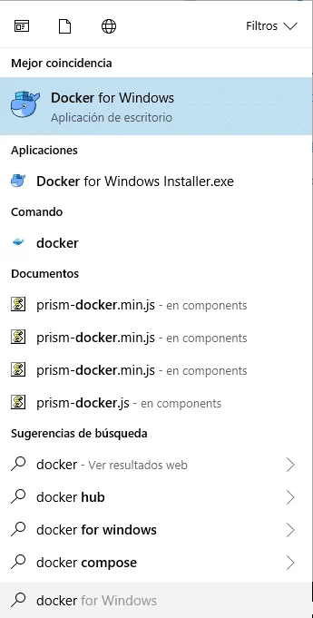 Aplicación de Doker for Windows