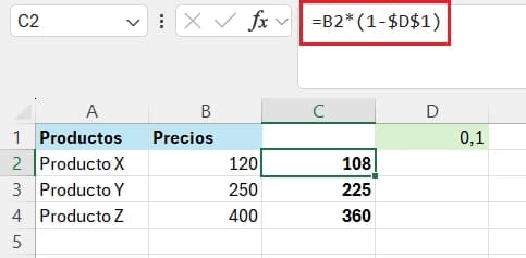 Referencia absoluta para descuento