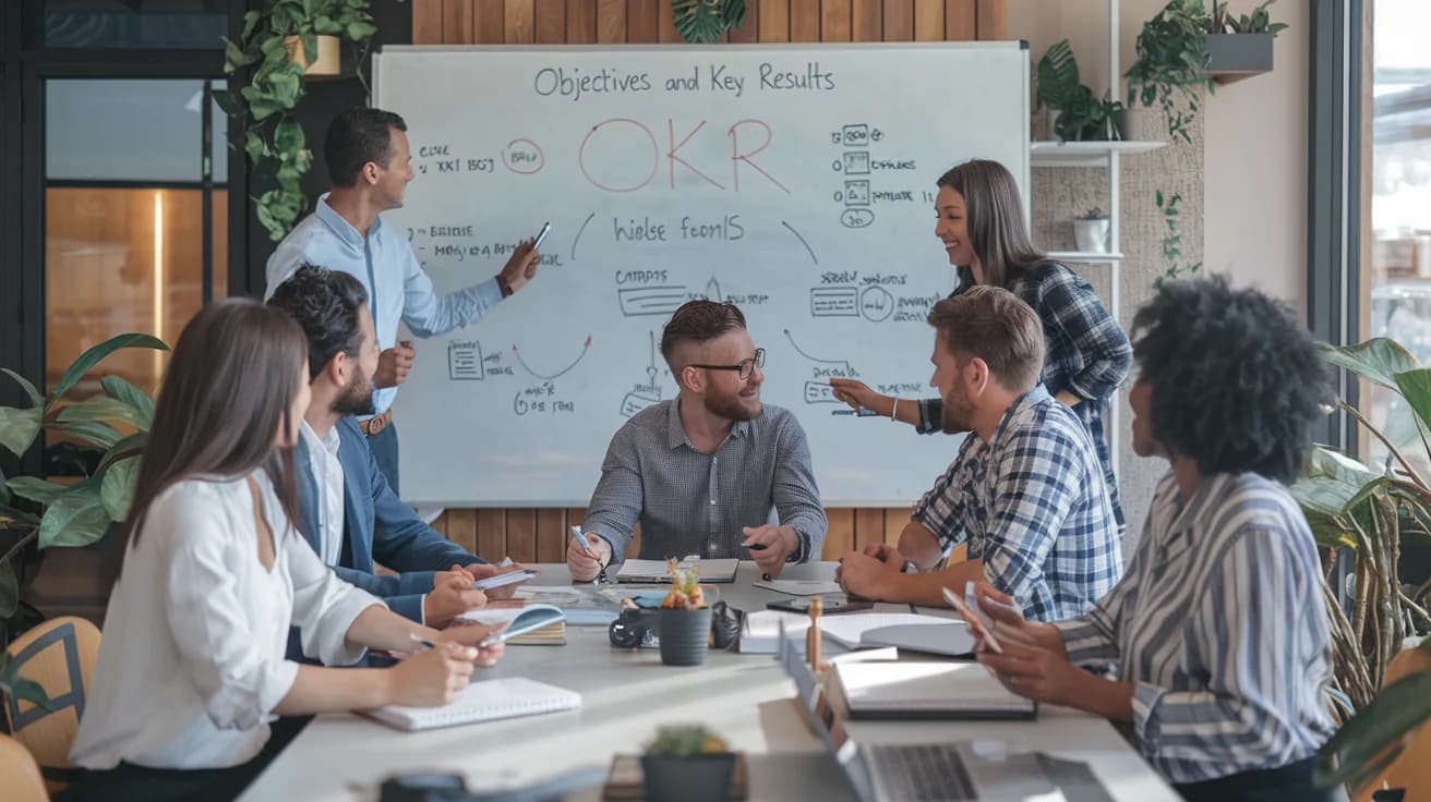grupo de trabajadores implementando la metodología OKR