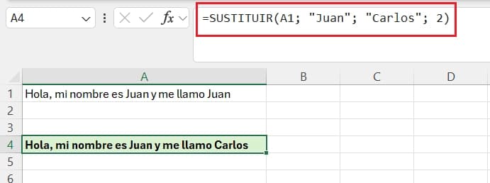 ejemplo función sustituir en excel con parámetro