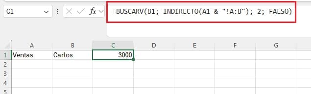 función indirecto con función buscarv