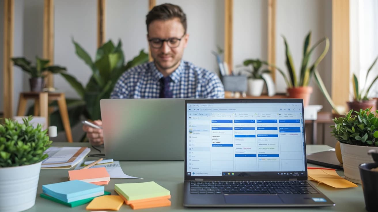 trabajador usando Microsoft Planner de Office 356