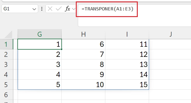Matriz de datos transpuesta en excel