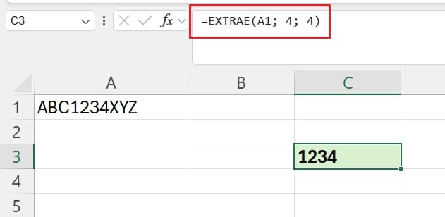 Extracción de caracteres específicos con función extrae en excel