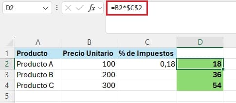 Referencia absoluta para cálculo de impuestos