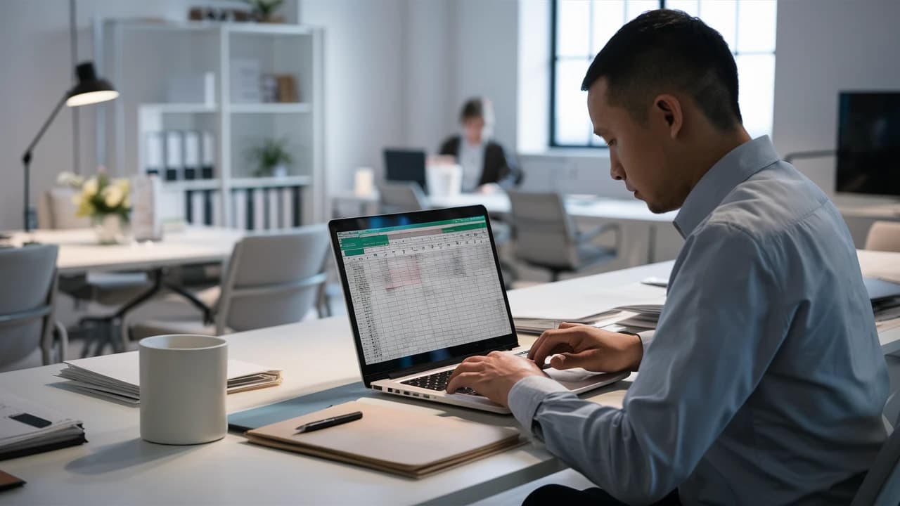 Hombre usando la Funcion SI en Excel