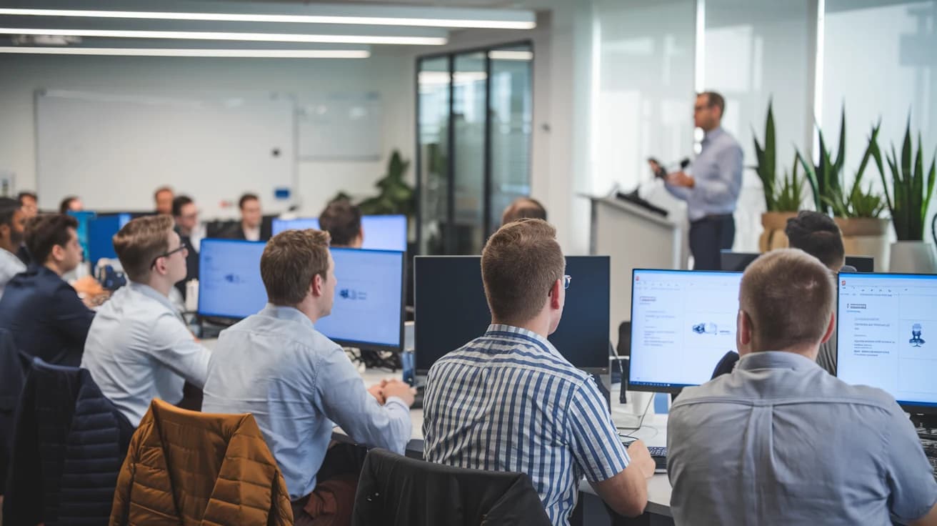 trabajadores realizando un curso de IA para empresas