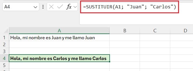 ejemplo función sustituir en excel