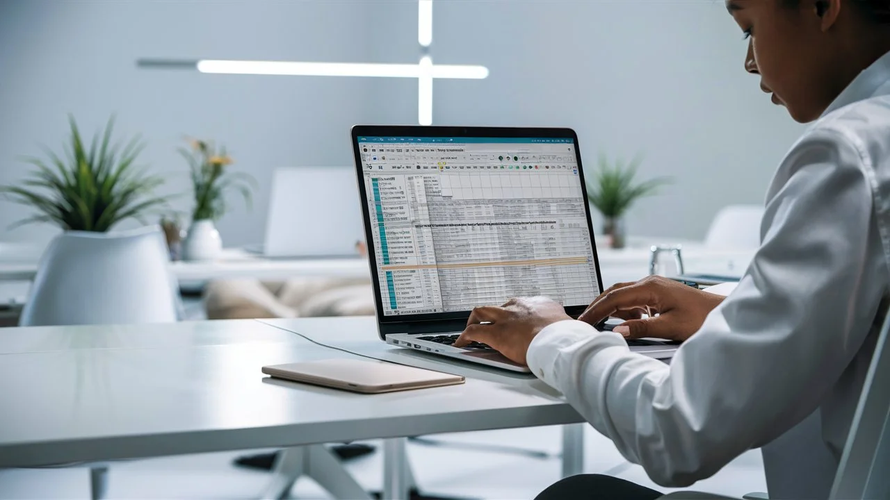 Trabajadora usando ChatGPT y Excel
