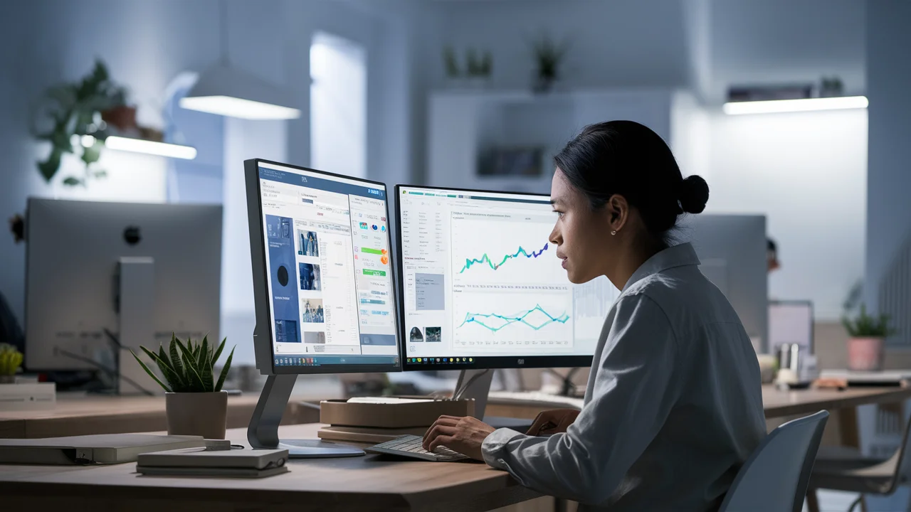 Trabajadora usando Sharepoint y Power BI