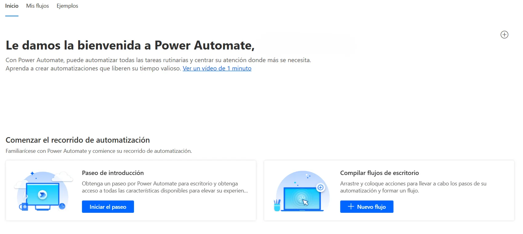 área central de Power Automate