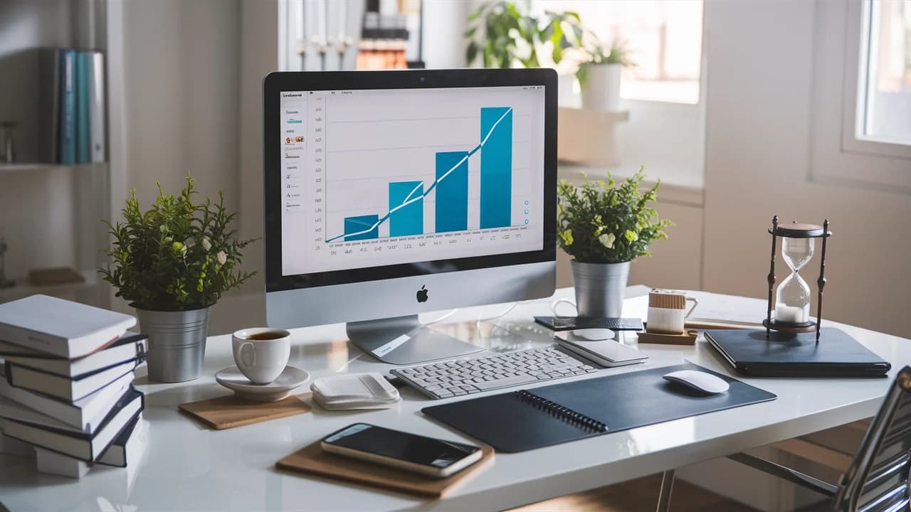 Pantalla de ordenador mostrando los datos empresariales del último mes