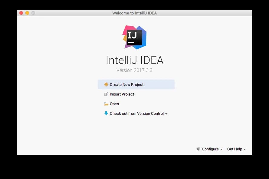 Vista inicial de IntelliJ IDEA