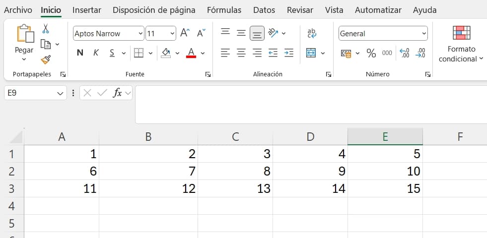 matriz de datos en excel