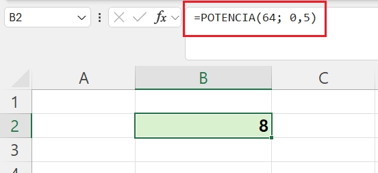 Ejemplo de función potencia en excel
