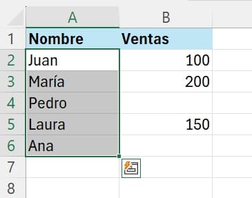 ejemplo de rango de datos contiguo en excel