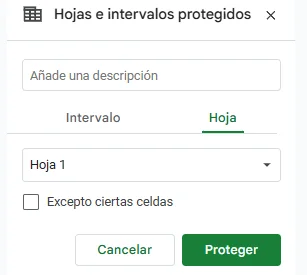 ejemplo proteger una hoja completa en Google Sheets