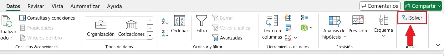 Quinto paso para activar SOLVER en Excel
