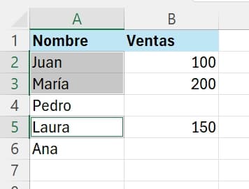 ejemplo de rango de datos no contiguo en excel