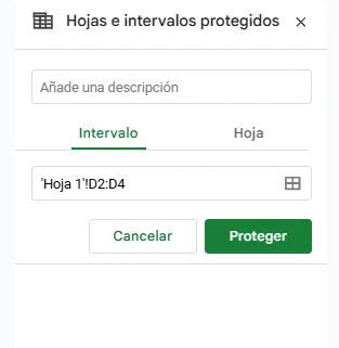 ejemplo proteger celda en google sheets