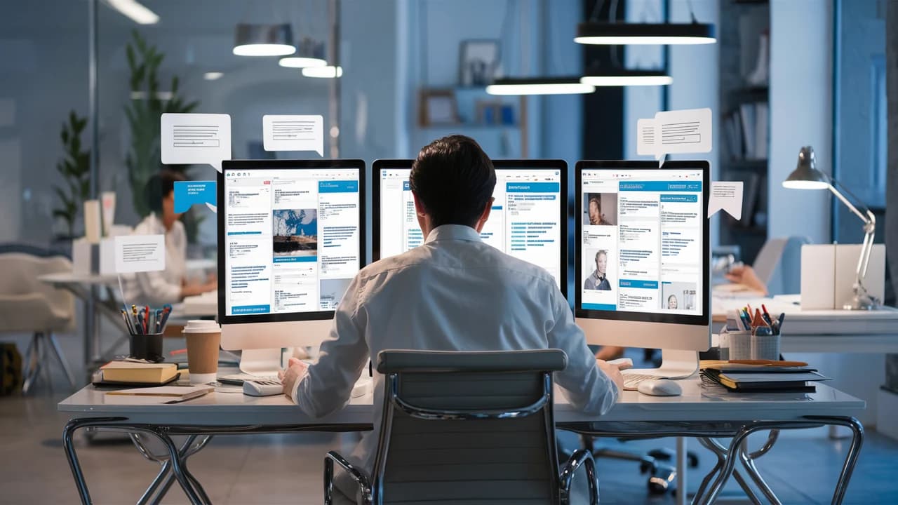 Trabajador interactuando con otros empleados a traves de Yammer