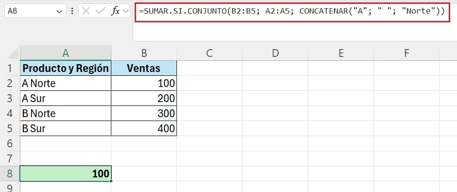 funciones sumar.si.conjunto y concatenar de excel