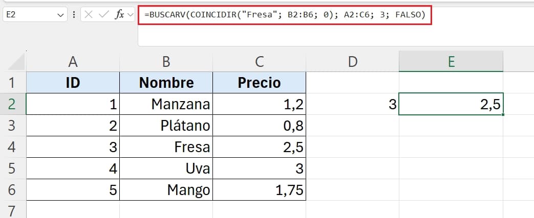 Solución buscarv + coincidir en excel