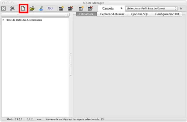 Crear nueva base de datos desde SQLite Manager