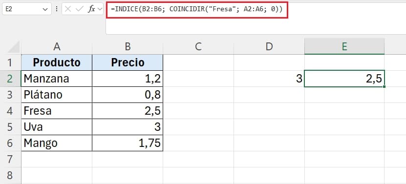 ejemplo de funciones índice y coincidir