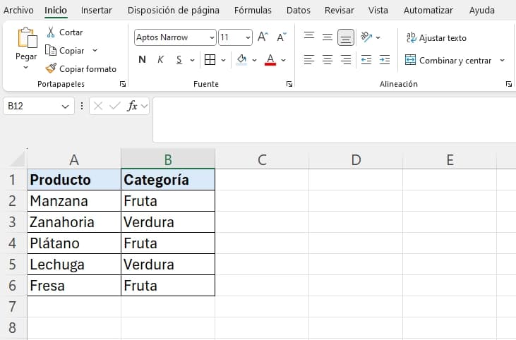 Datos de un ejemplo avanzado de función coincidir
